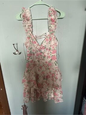 Altar'd State Pink Floral Ruffle Tiered Dress